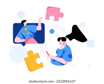 Virtual characters social communication concept business flat vector hand drawn illustration
