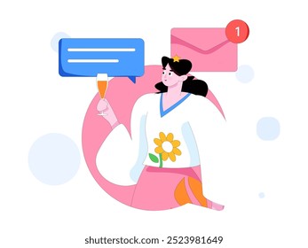 Virtual characters social communication concept business flat vector hand drawn illustration
