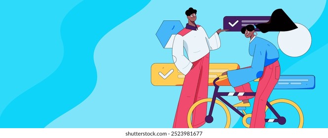 Virtual characters social communication concept business flat vector hand drawn illustration
