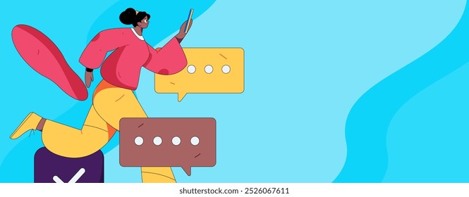 Virtual characters social communication concept business flat vector hand drawn illustration
