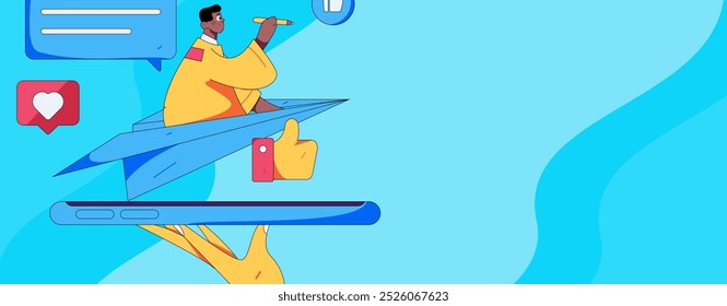 Concepto de comunicación social de personajes virtuales ilustración de Vector plano de negocios dibujado a mano
