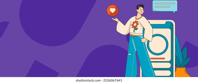 Virtual characters social communication concept business flat vector hand drawn illustration

