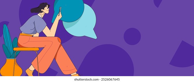 Virtual characters social communication concept business flat vector hand drawn illustration
