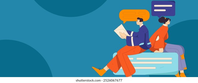 Virtual characters social communication concept business flat vector hand drawn illustration
