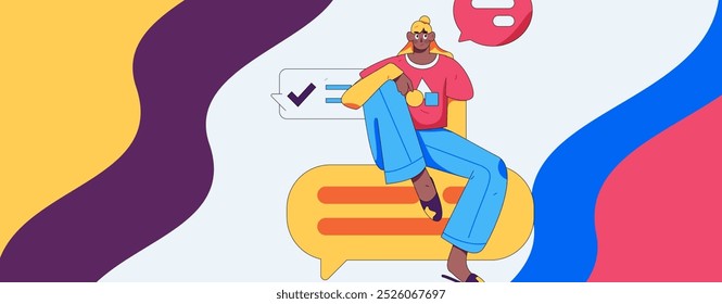 Virtual characters social communication concept business flat vector hand drawn illustration
