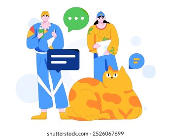 Virtual characters social communication concept business flat vector hand drawn illustration
