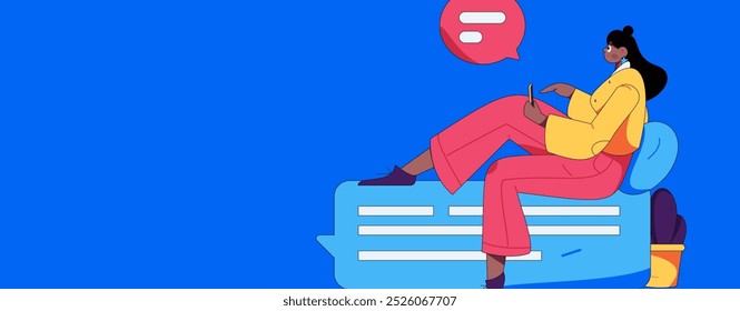 Virtual characters social communication concept business flat vector hand drawn illustration
