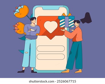 Personagens virtuais conceito de comunicação social negócio plano vetor mão desenhada ilustração
