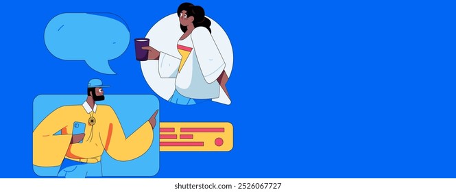 Virtual characters social communication concept business flat vector hand drawn illustration
