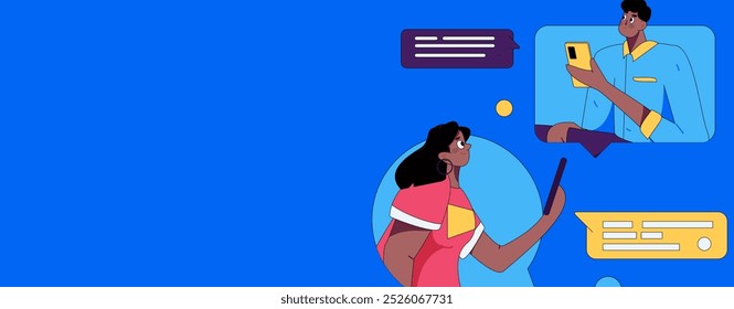 Personagens virtuais conceito de comunicação social negócio plano vetor mão desenhada ilustração
