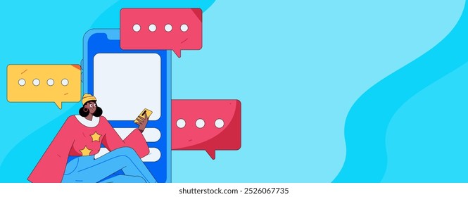 Concepto de comunicación social de personajes virtuales ilustración de Vector plano de negocios dibujado a mano

