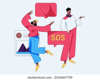Virtual characters social communication concept business flat vector hand drawn illustration

