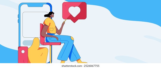 Concepto de comunicación social de personajes virtuales ilustración de Vector plano de negocios dibujado a mano

