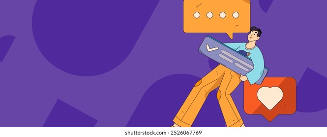 Virtual characters social communication concept business flat vector hand drawn illustration
