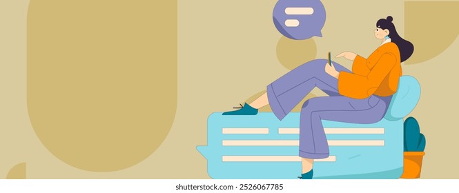 Concepto de comunicación social de personajes virtuales ilustración de Vector plano de negocios dibujado a mano
