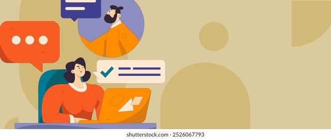 Virtual characters social communication concept business flat vector hand drawn illustration
