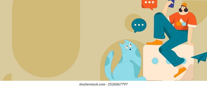 Virtual characters social communication concept business flat vector hand drawn illustration
