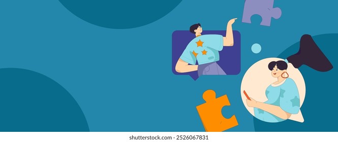 Virtual characters social communication concept business flat vector hand drawn illustration
