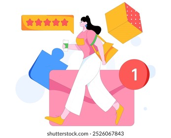 Concepto de comunicación social de personajes virtuales ilustración de Vector plano de negocios dibujado a mano
