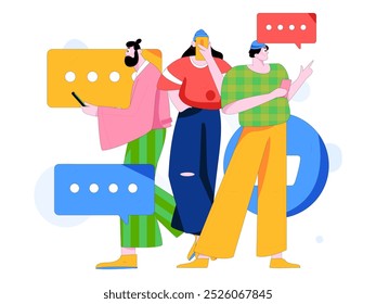 Concepto de comunicación social de personajes virtuales ilustración de Vector plano de negocios dibujado a mano
