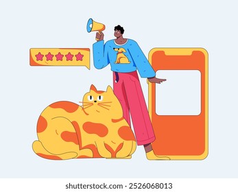 Concepto de comunicación social de personajes virtuales ilustración de Vector plano de negocios dibujado a mano

