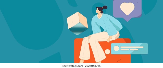 Concepto de comunicación social de personajes virtuales ilustración de Vector plano de negocios dibujado a mano
