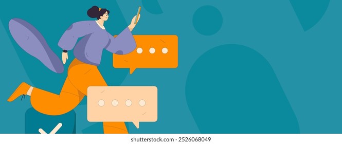 Virtual characters social communication concept business flat vector hand drawn illustration
