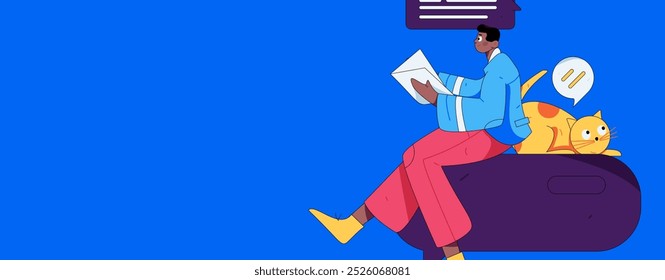 Virtual characters social communication concept business flat vector hand drawn illustration
