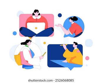 Virtual characters social communication concept business flat vector hand drawn illustration
