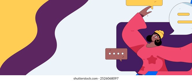 Virtual characters social communication concept business flat vector hand drawn illustration
