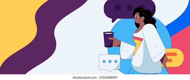 Virtual characters social communication concept business flat vector hand drawn illustration
