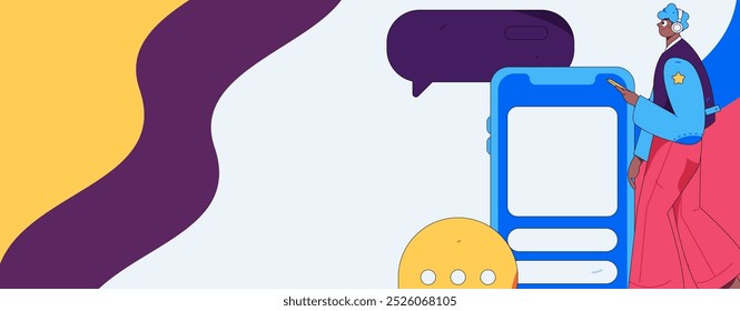 Virtual characters social communication concept business flat vector hand drawn illustration
