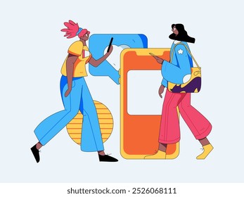 Virtual characters social communication concept business flat vector hand drawn illustration
