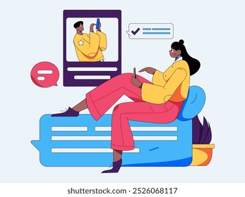 Personagens virtuais conceito de comunicação social negócio plano vetor mão desenhada ilustração
