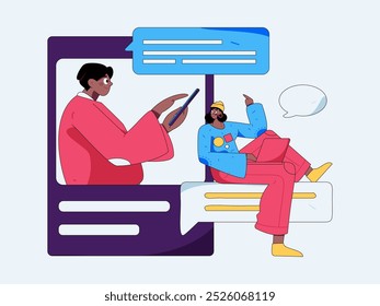 Virtual characters social communication concept business flat vector hand drawn illustration
