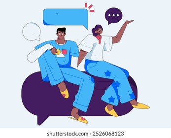 Virtual characters social communication concept business flat vector hand drawn illustration
