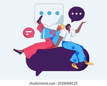 Concepto de comunicación social de personajes virtuales ilustración de Vector plano de negocios dibujado a mano
