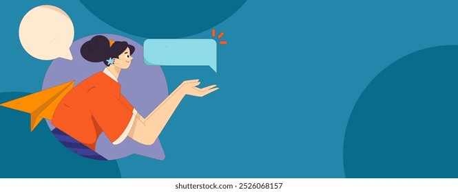 Virtual characters social communication concept business flat vector hand drawn illustration
