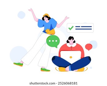 Virtuelle Zeichen Social Communication Concept Business Flat Vektor handgezeichnet
