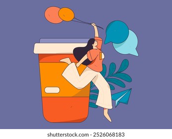 Virtual characters social communication concept business flat vector hand drawn illustration
