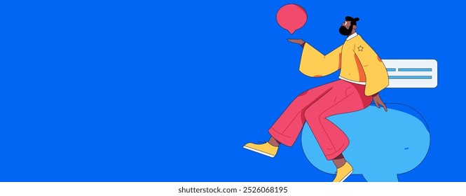 Concepto de comunicación social de personajes virtuales ilustración de Vector plano de negocios dibujado a mano
