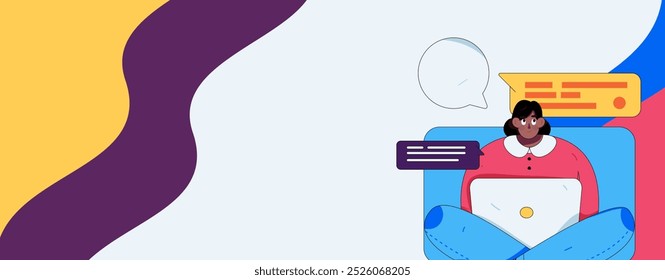 Concepto de comunicación social de personajes virtuales ilustración de Vector plano de negocios dibujado a mano
