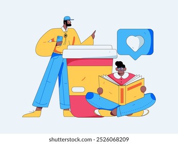 Virtual characters social communication concept business flat vector hand drawn illustration
