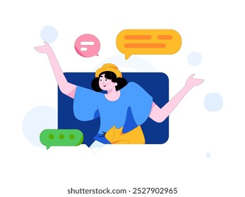 Virtual characters social communication concept business flat vector hand drawn illustration

