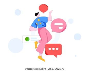 Virtual characters social communication concept business flat vector hand drawn illustration

