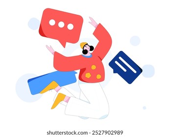 Concepto de comunicación social de personajes virtuales ilustración de Vector plano de negocios dibujado a mano

