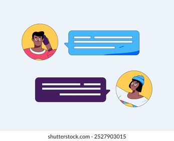 Virtual characters social communication concept business flat vector hand drawn illustration

