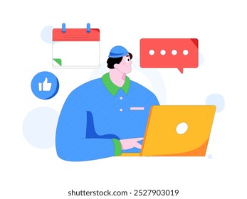Virtual characters social communication concept business flat vector hand drawn illustration

