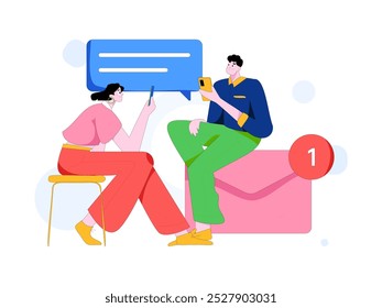 Virtual characters social communication concept business flat vector hand drawn illustration


