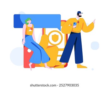 Virtual characters social communication concept business flat vector hand drawn illustration

